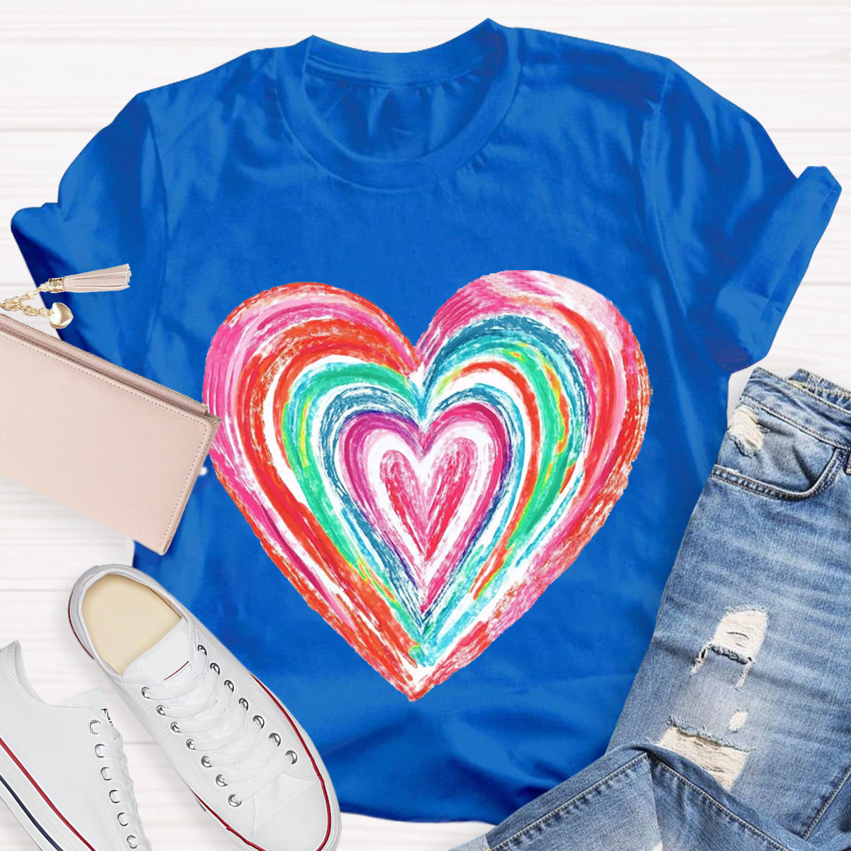 Valentines Colorful Rainbow Heart Teacher T-Shirt
