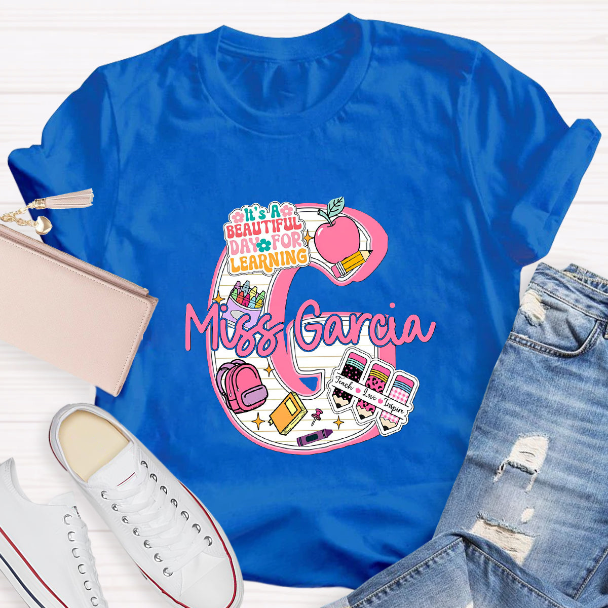 Personalized Name It's A Beautiful Day For Learning Teacher T-Shirt