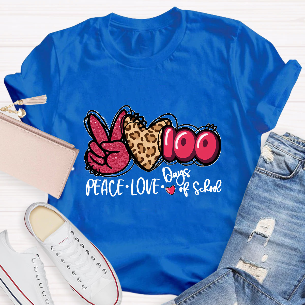 Peace Love 100 Days Of School Teacher T-Shirt