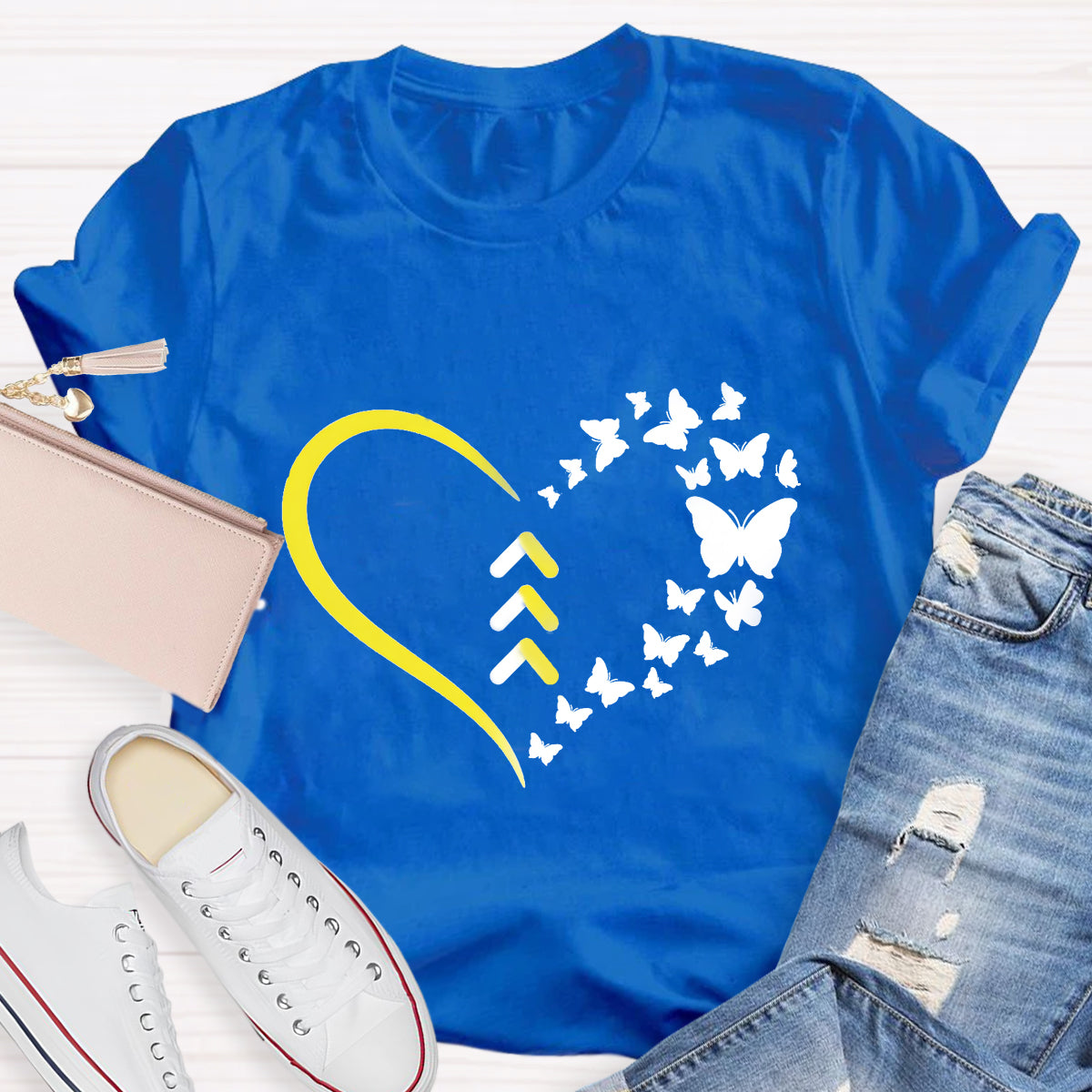 Blue Butterfly World Down Syndrome 3.21 Day T-Shirt