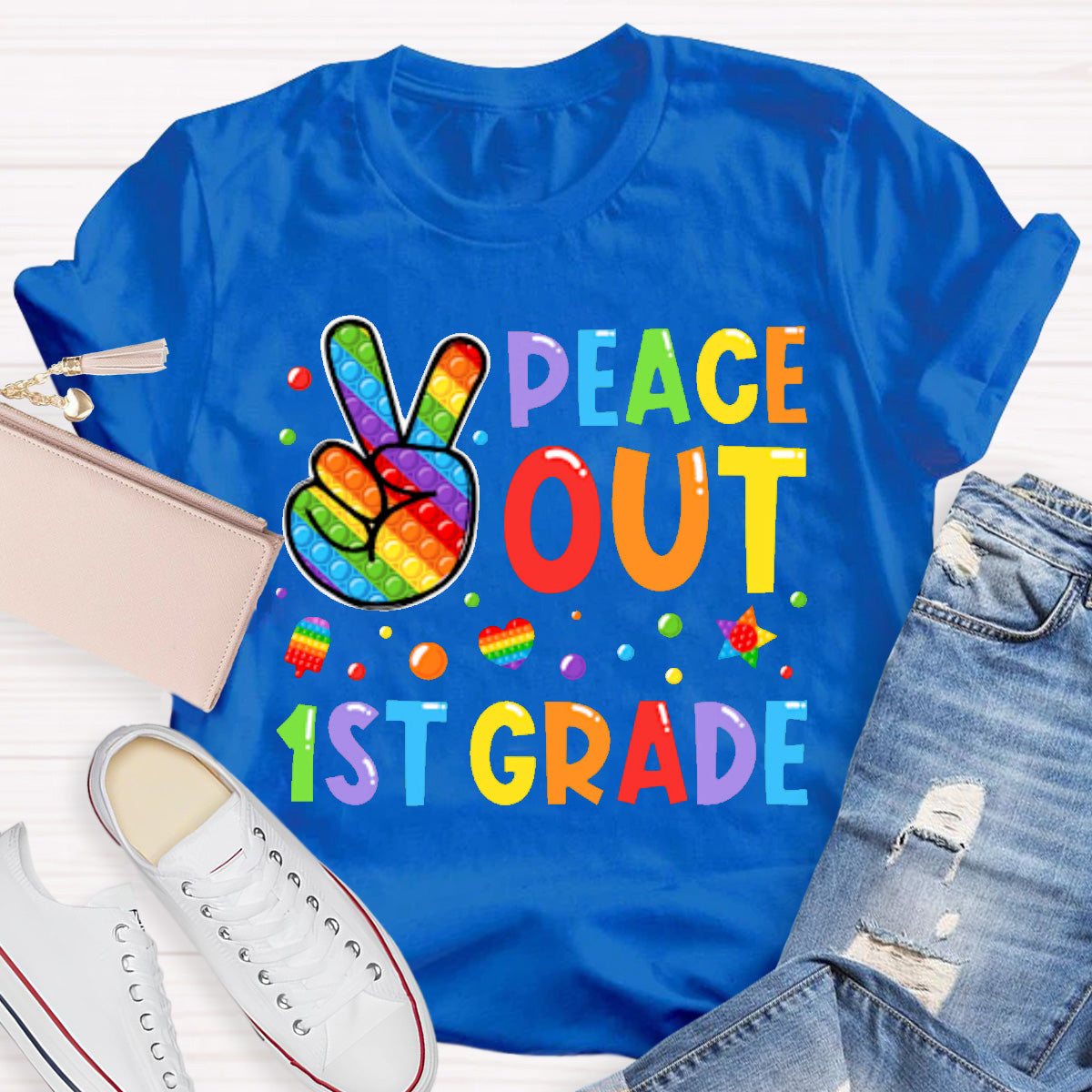 Personalized Grade Peace Out  Teacher T-Shirt