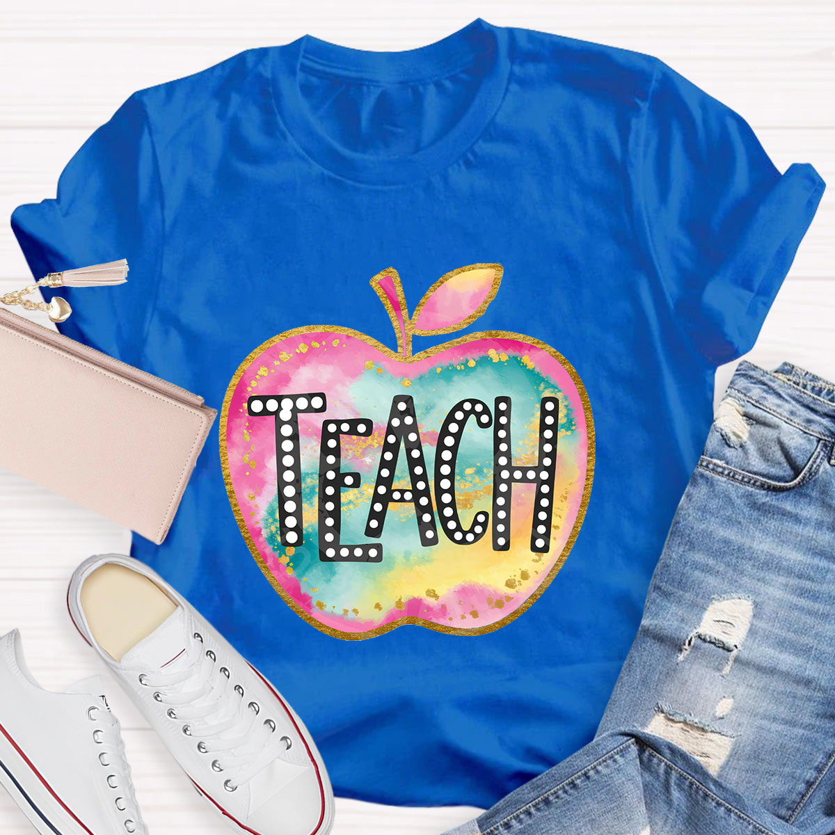 Love Teach Pink Apple Teacher T-Shirt
