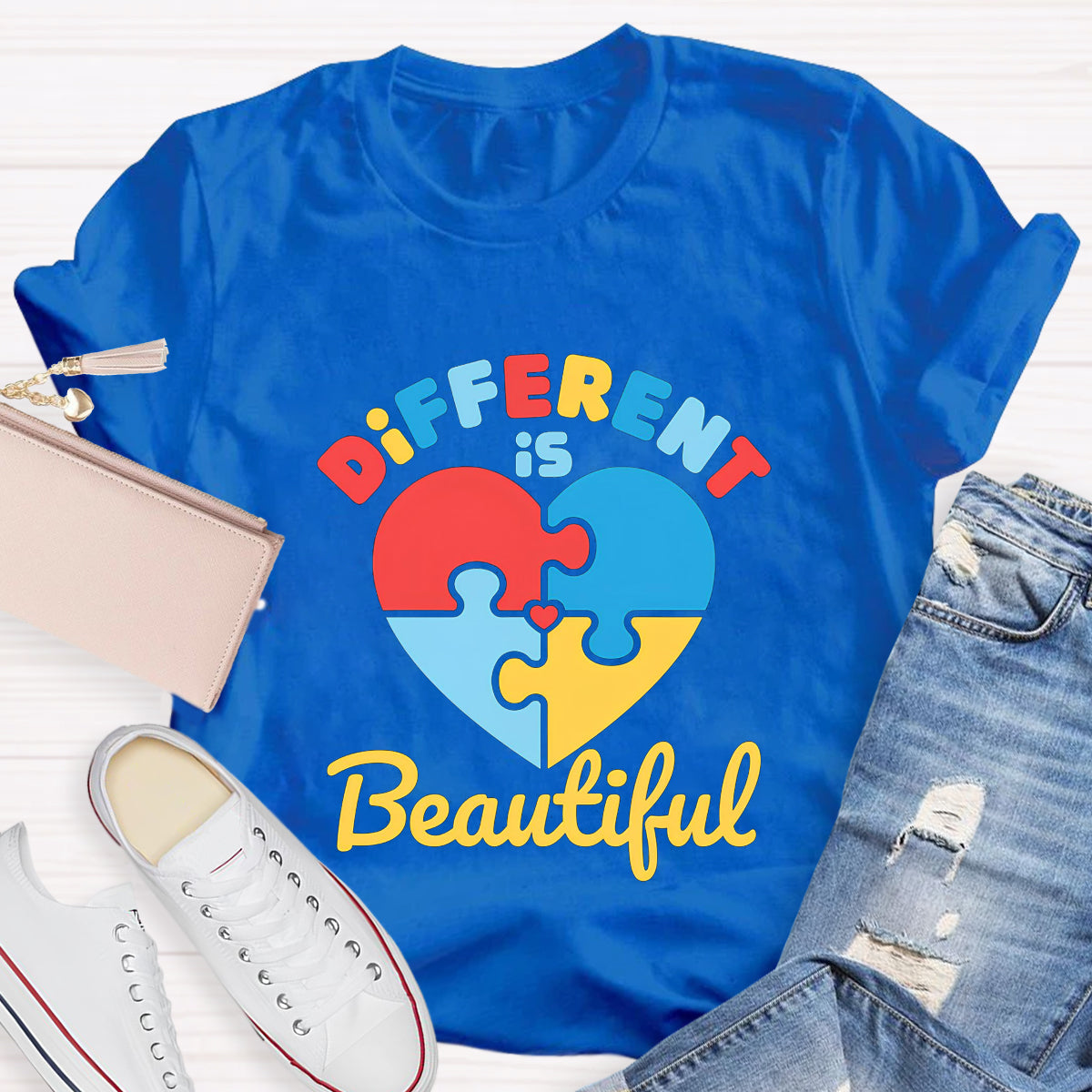 Different Is Beautiful Colorful Heart Teacher T-Shirt
