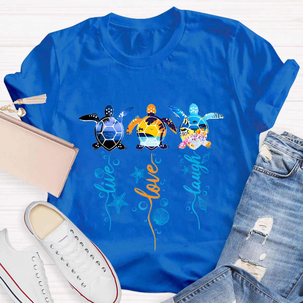 Purple and Pink Sea Turtle Swimming in Blue Ocean T-Shirt