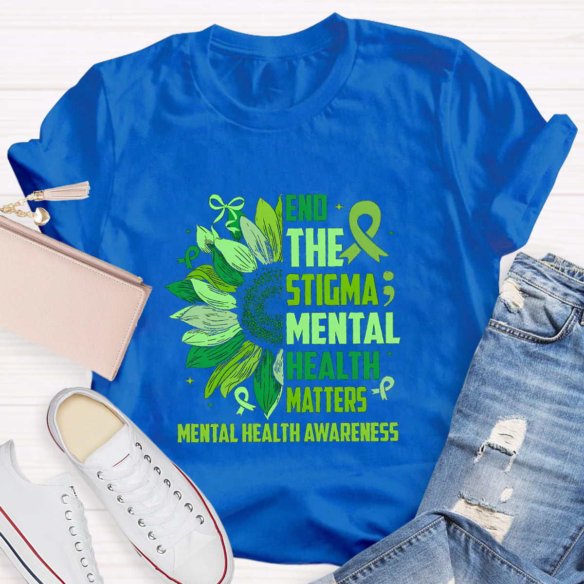 End The Stigma Mental Health Matters Teacher T-Shirt