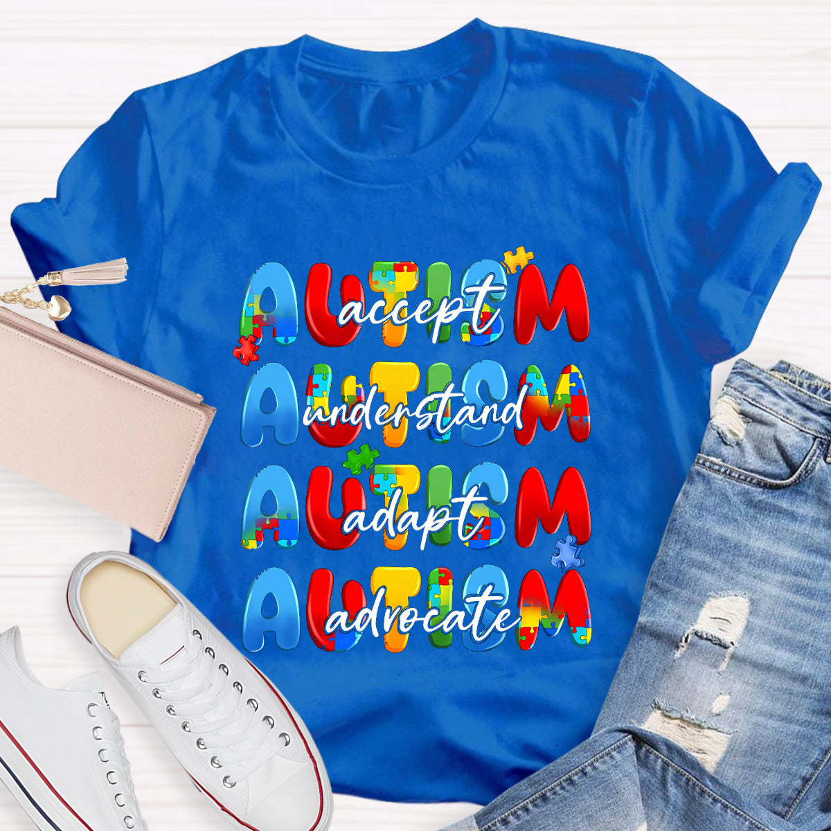 Autism Accept Advocate Adapt Teacher T-Shirt