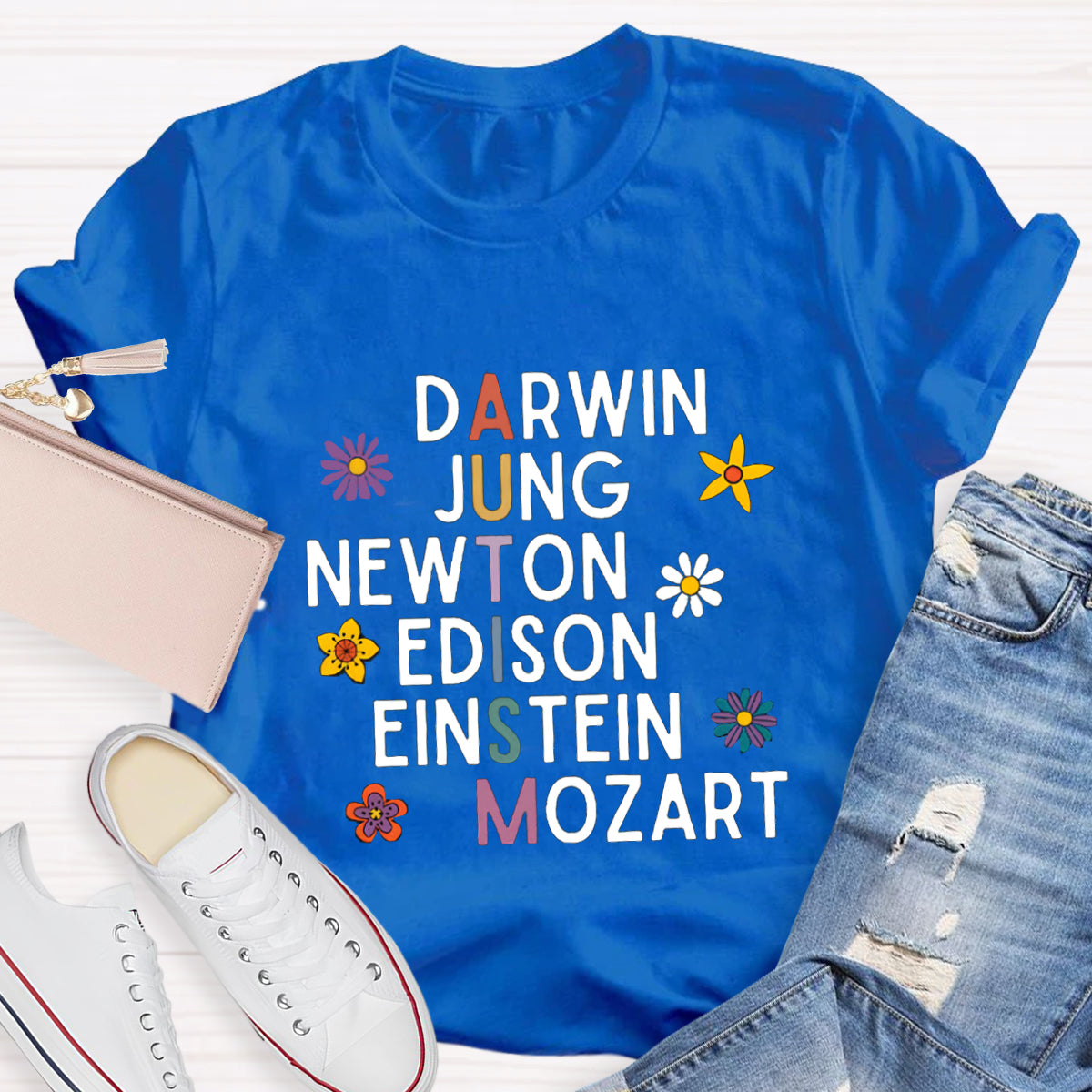 Darwin Jung Newton Einstein Edison Mozart Autism Teacher T-Shirt