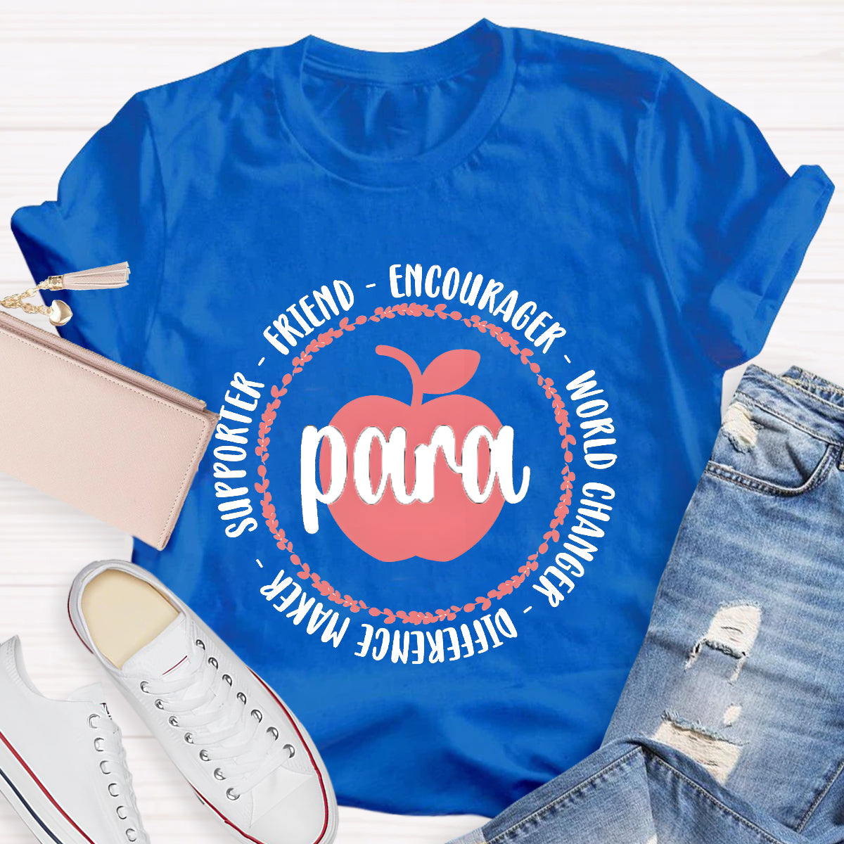 Para Encourage World Changer Pink Apple Teacher T-Shirt