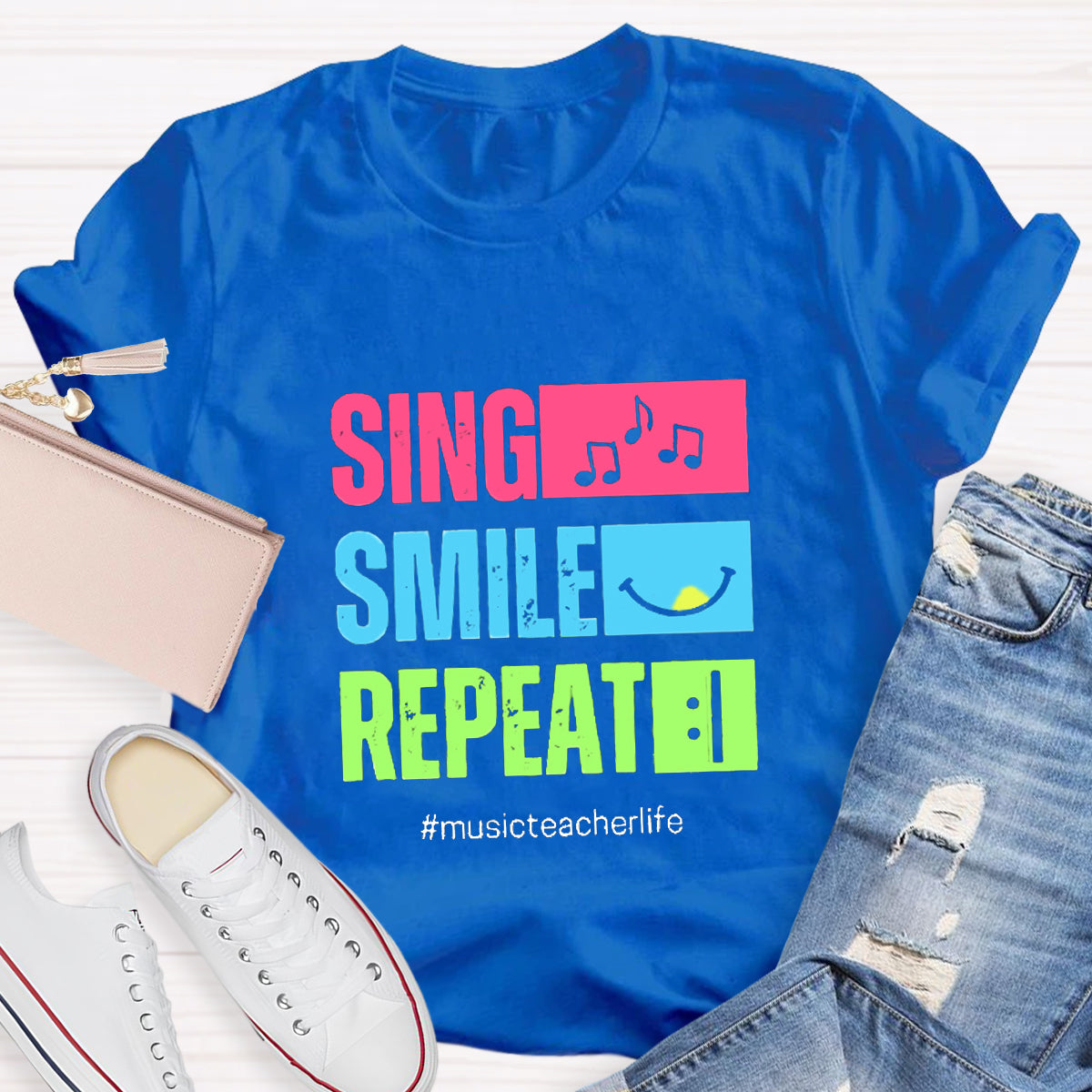 Sing Smile Repeat Music Teacher T-Shirt
