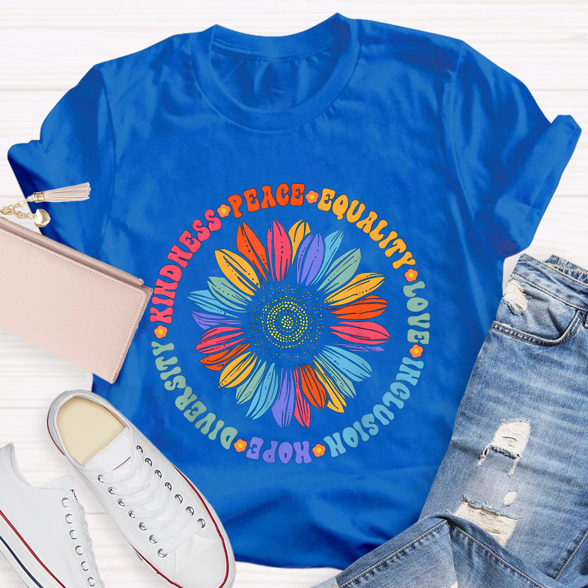 Kindness Peace Hope Sunflower Teacher T-Shirt
