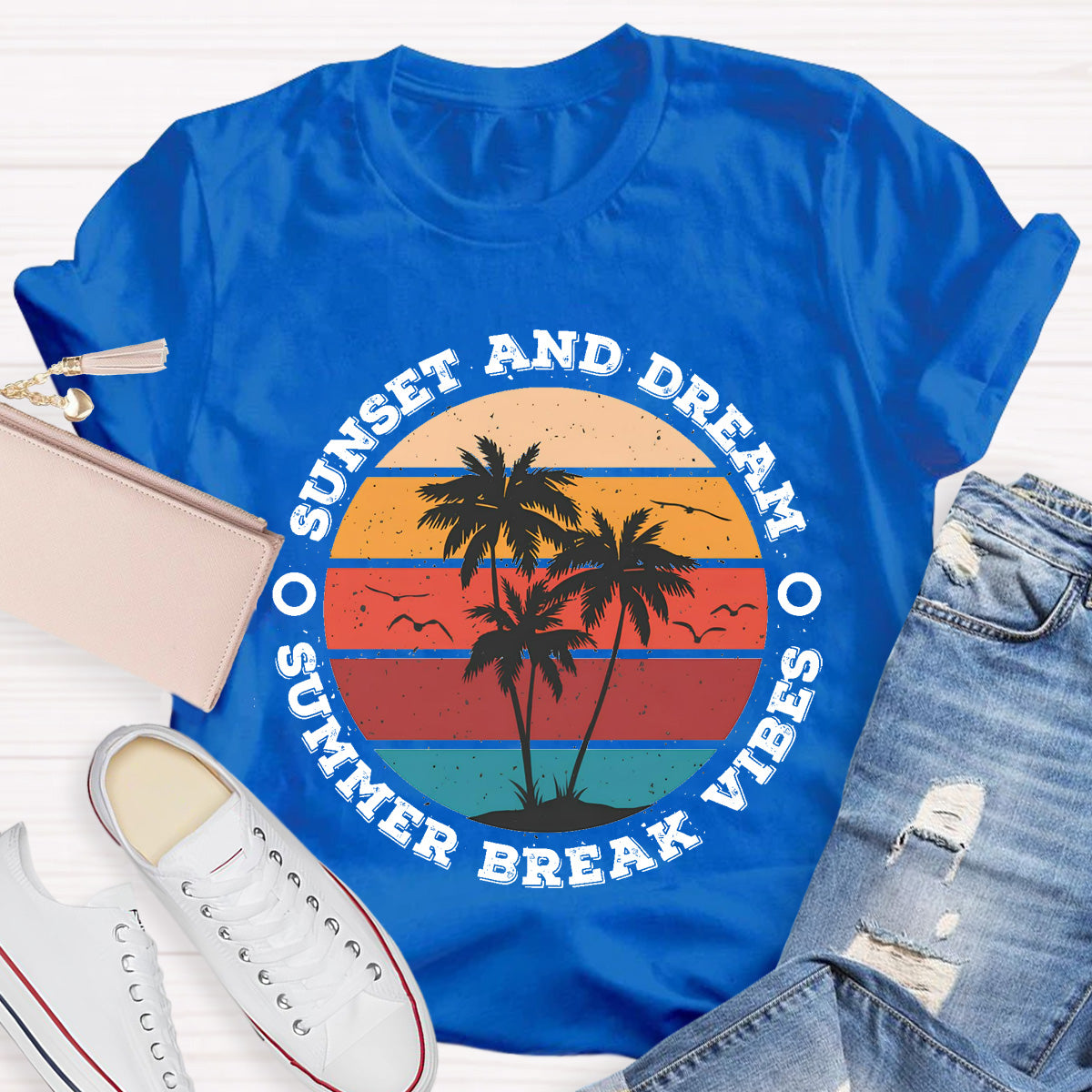 Sunset And Dream Summer Break Vibes Teacher T-Shirt