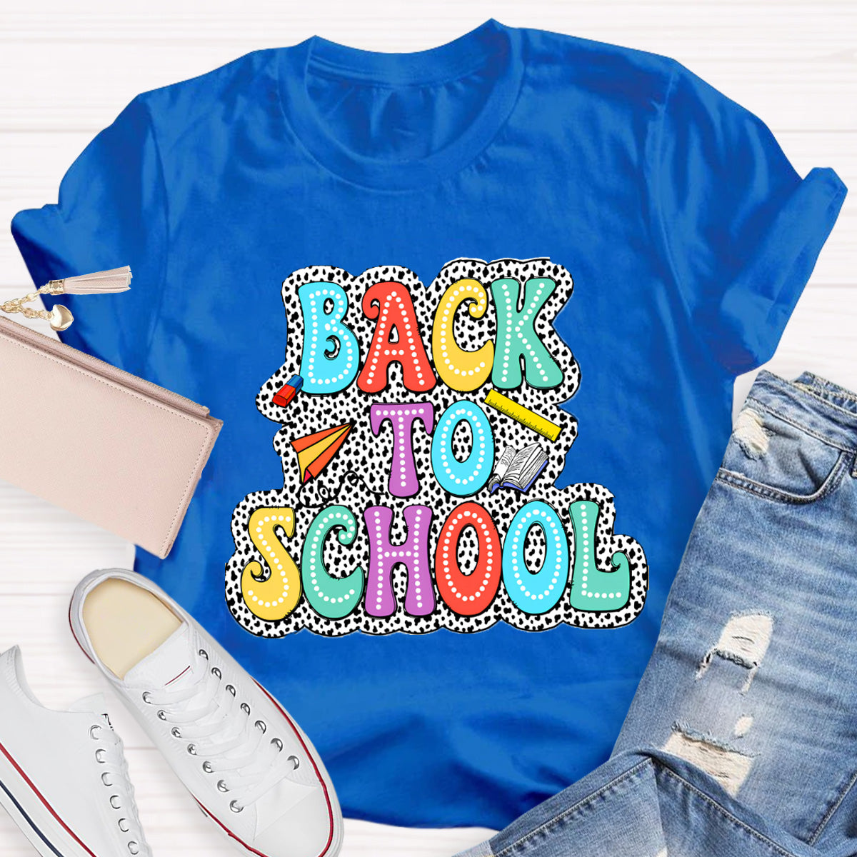 Welcome Back To School Dot Printed Teacher T-Shirt