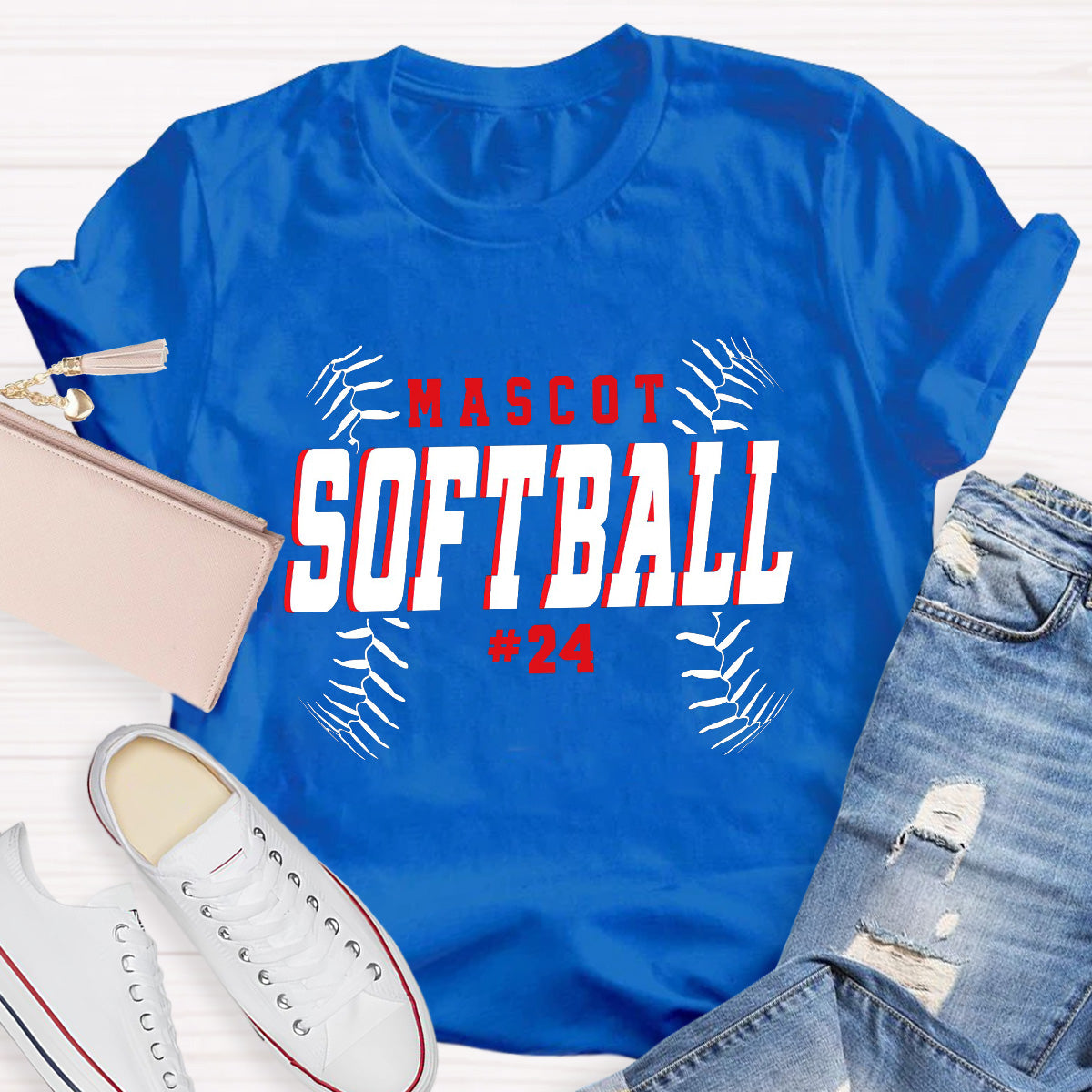 Personalized Mascot And Number Softball Game T-Shirt