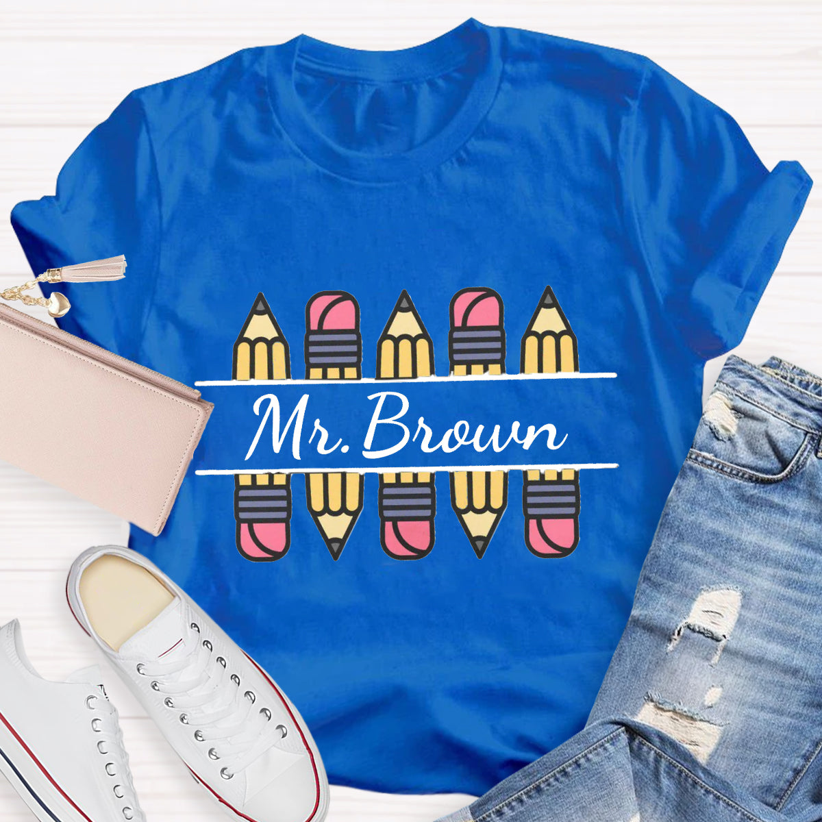Personalized Name Pencil Teacher T-Shirt