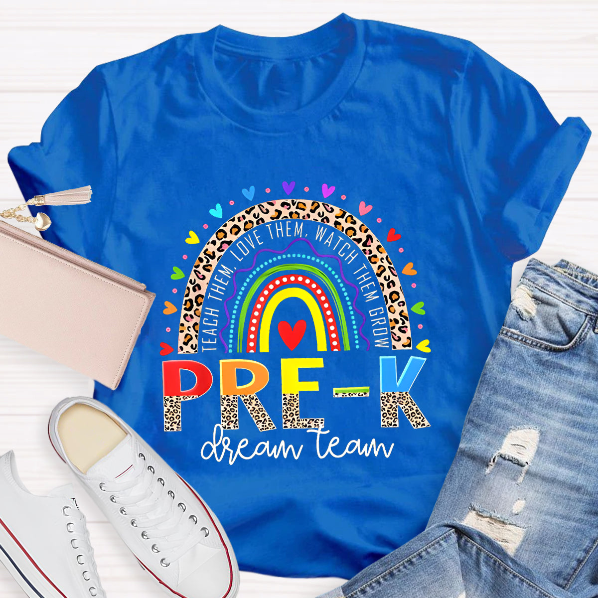 Personalized Grade Dream Team Colorful Heart T-Shirt