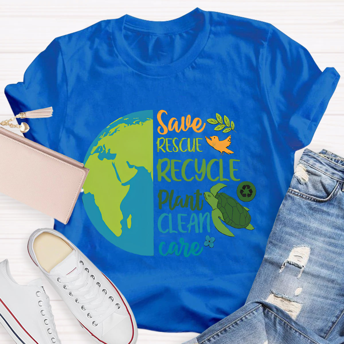 Save Rescue Recycle Plant Clean Care Earth Day T-Shirt