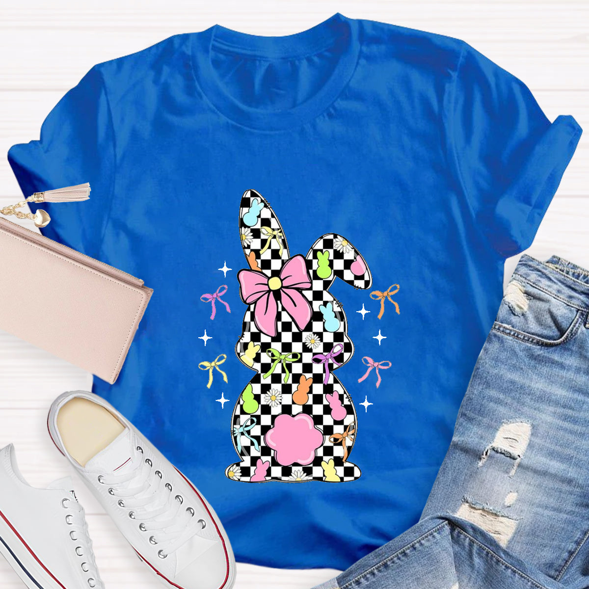 Easter Checkerboard Rabbit Teacher T-Shirt