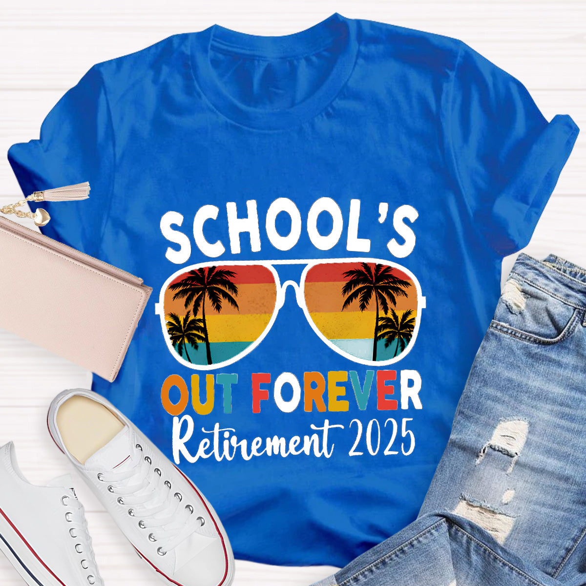Personalized Retirement Year School's Out Forever Teacher T-Shirt