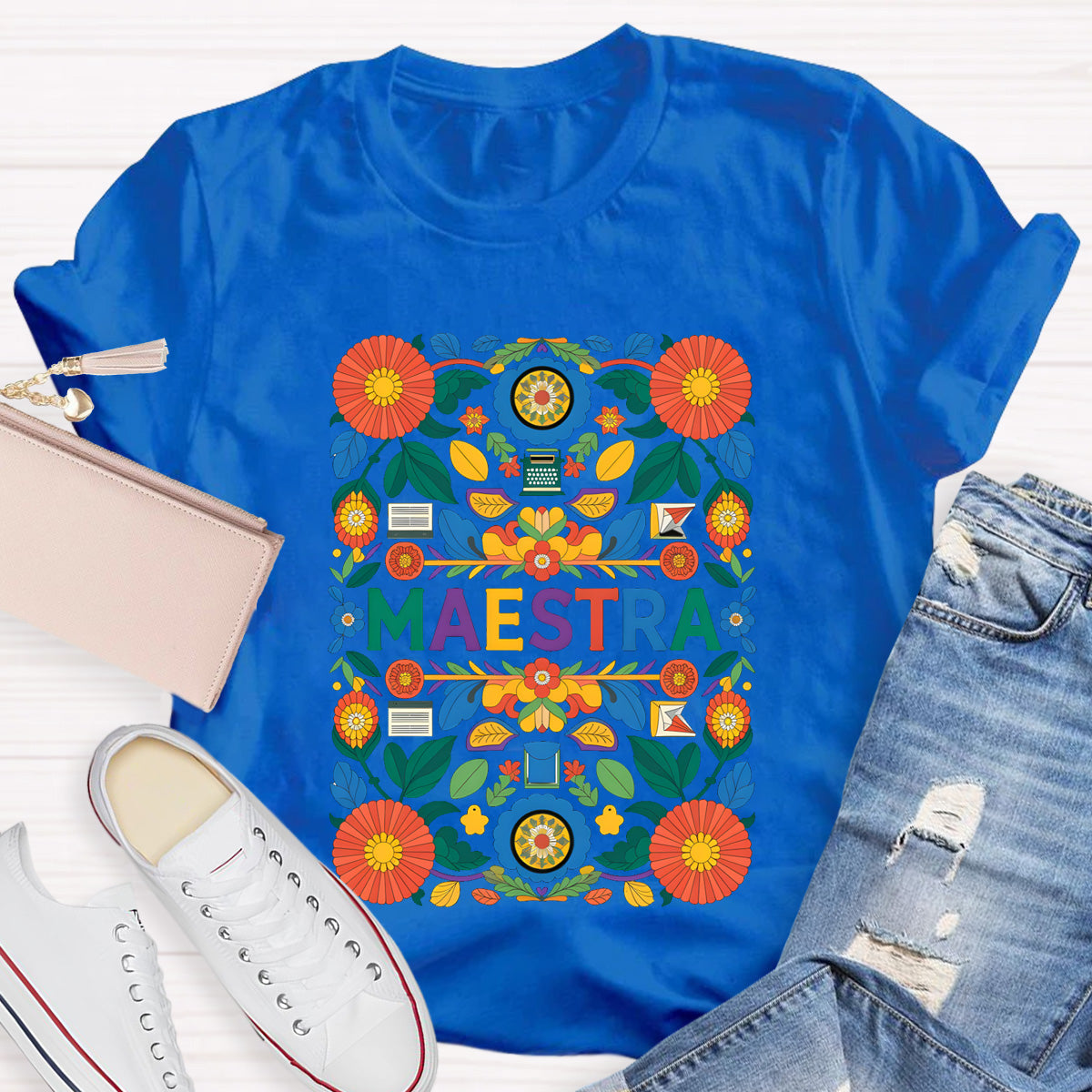 Vintage Floral Maestra Teacher T-Shirt