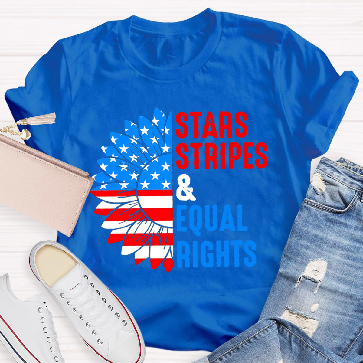 Stars Stripes And Equal Rights Sunflower Teacher T-Shirt