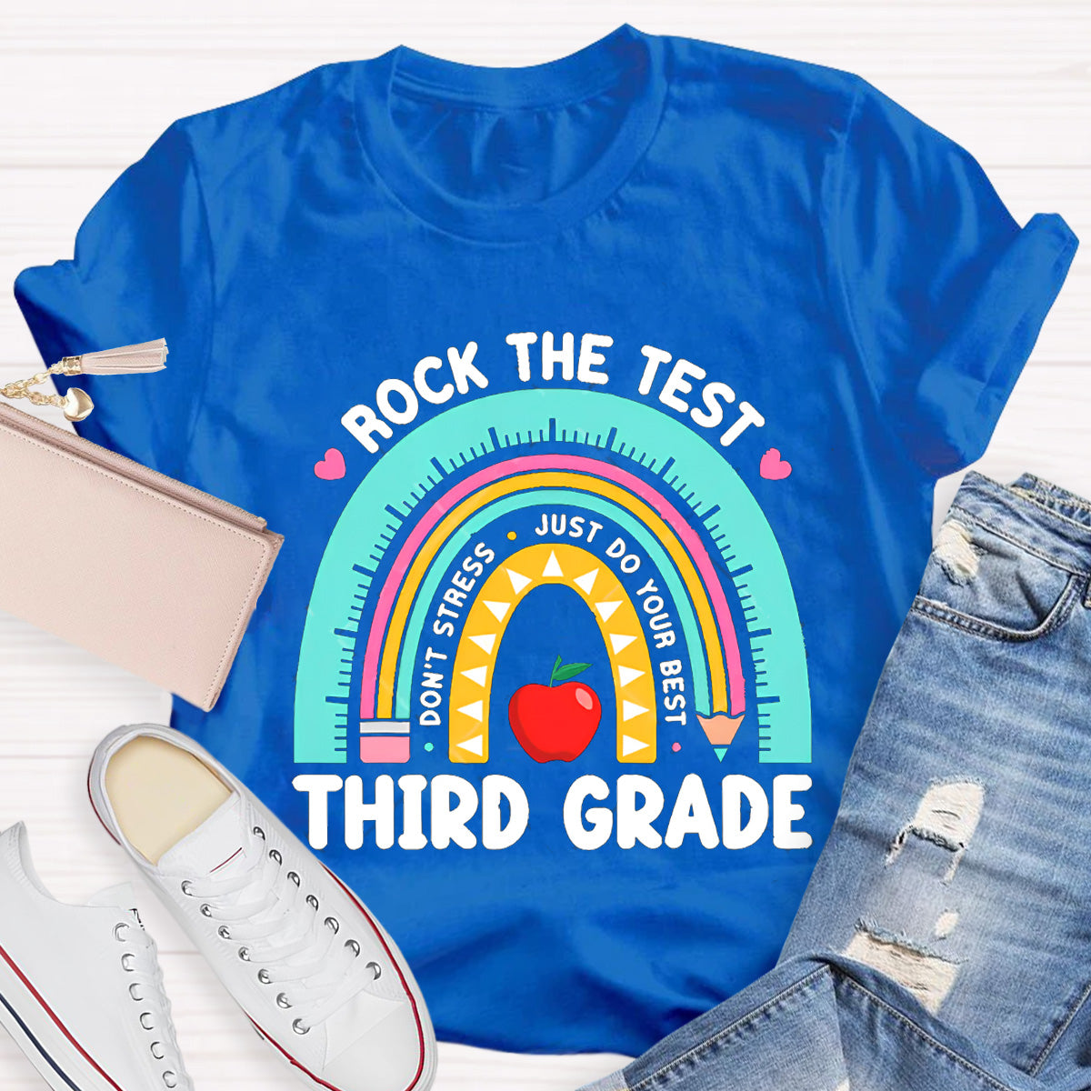 Personalize Grade Rock The Test Apple Teacher T-Shirt