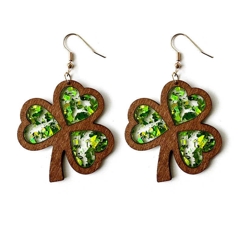 Wooden Texture Inlaid Dangle Earrings, Perfect For The Holidays