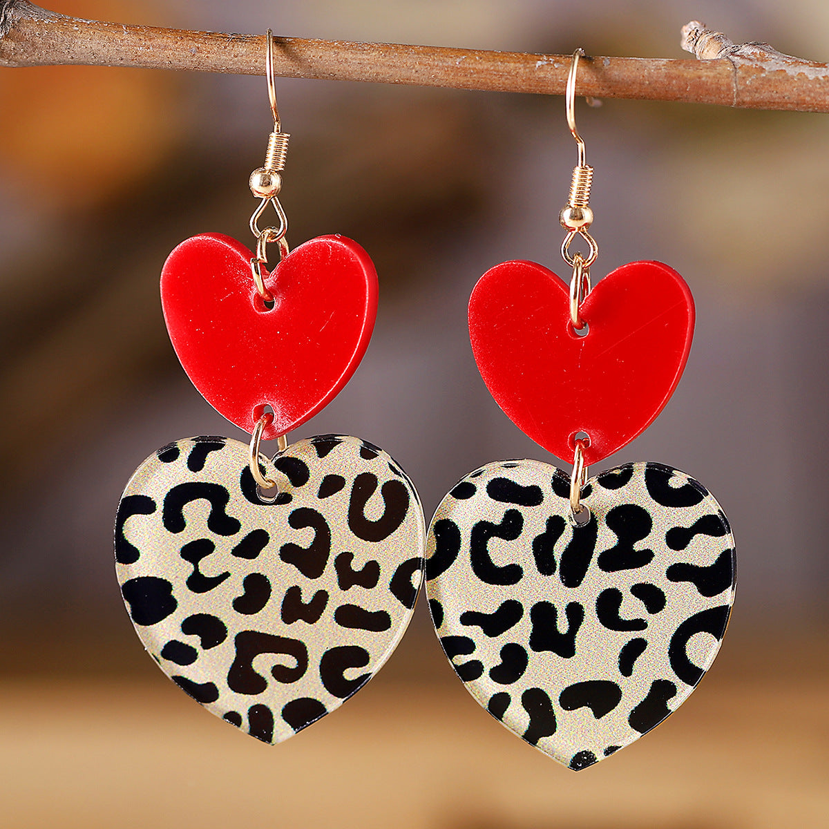 Heart-Shaped Leopard Print Patchwork Pendant Earrings