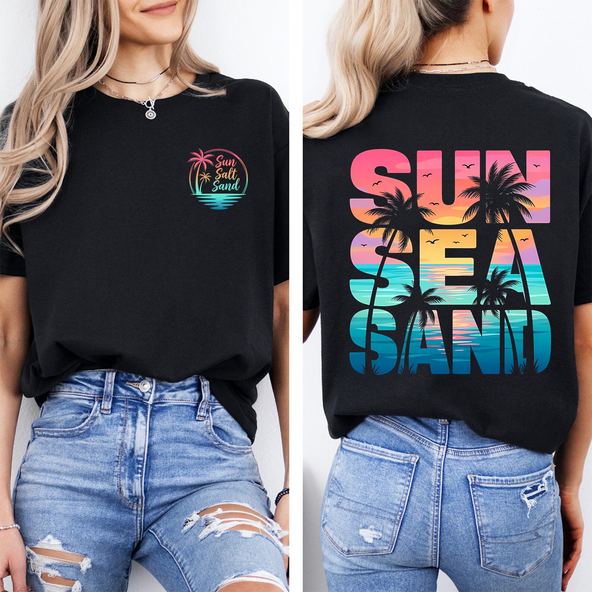 Sun Sea Sand Summer Break Teacher Double Printed T-shirt