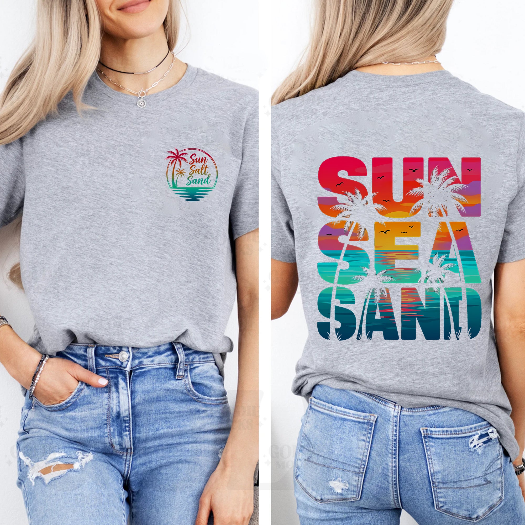 Sun Sea Sand Summer Break Teacher Double Printed T-shirt