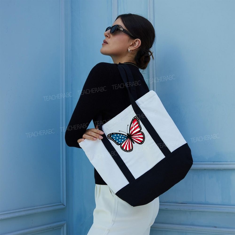 Butterfly Independence Day  Color-blocked Canvas Bag