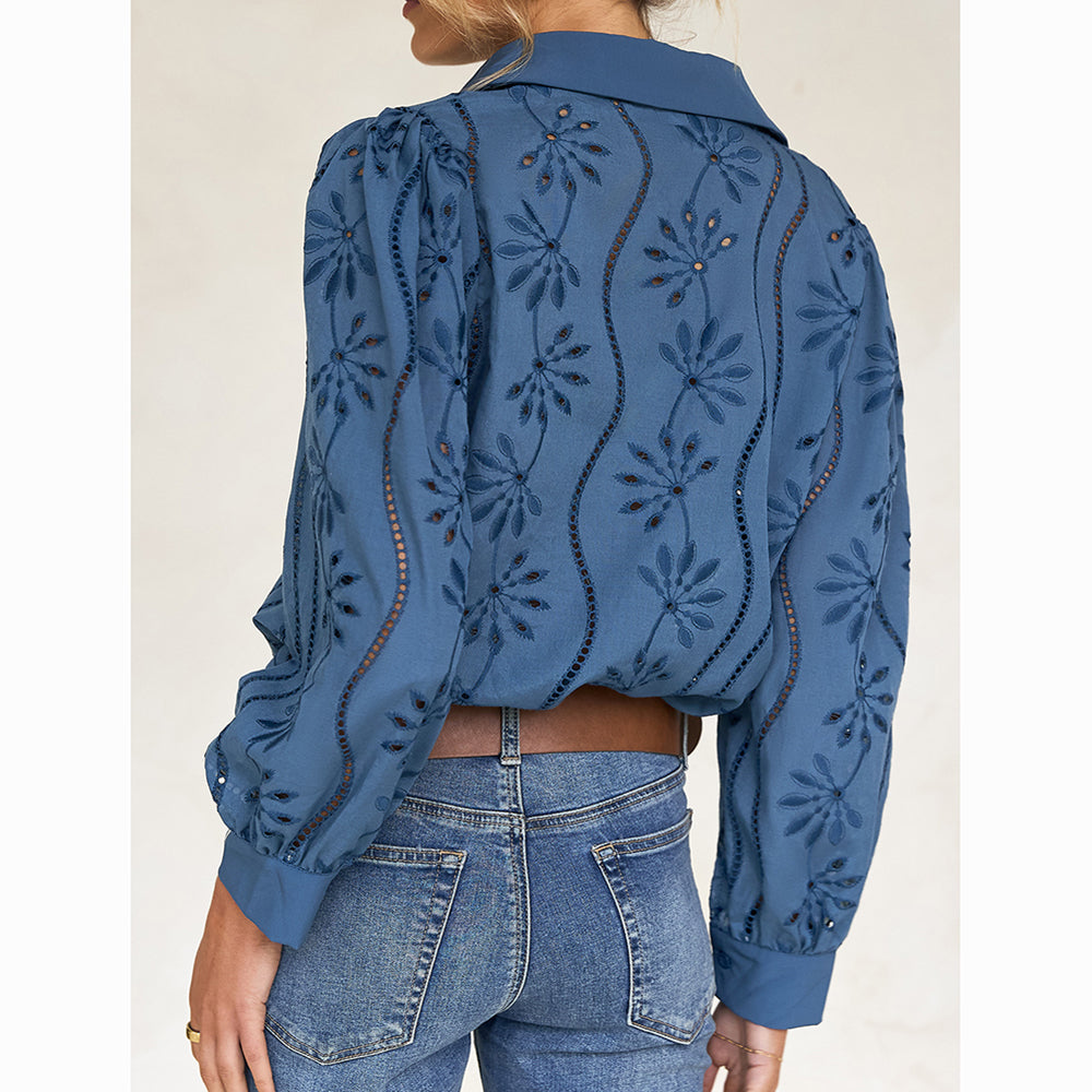 Fashionable Openwork Puff Sleeve Cardigan Shirt