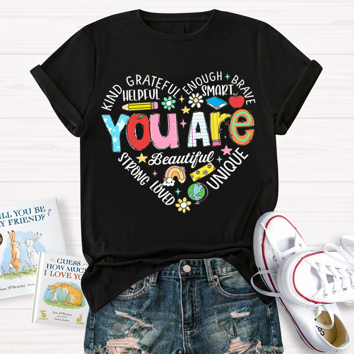 You Are Beautiful Text Letters T-Shirt