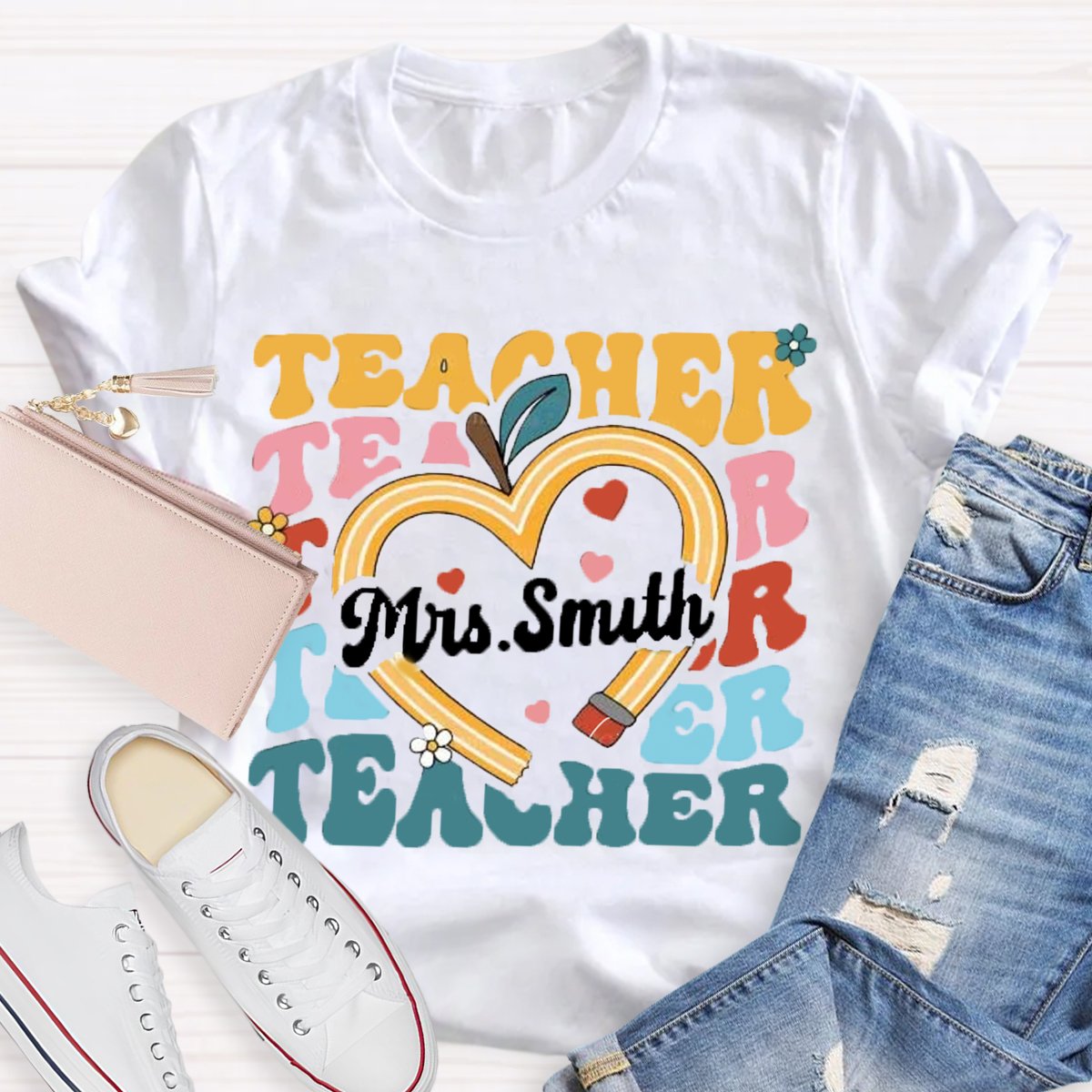 Personalized Name Pencil Apple Back To School Shirt