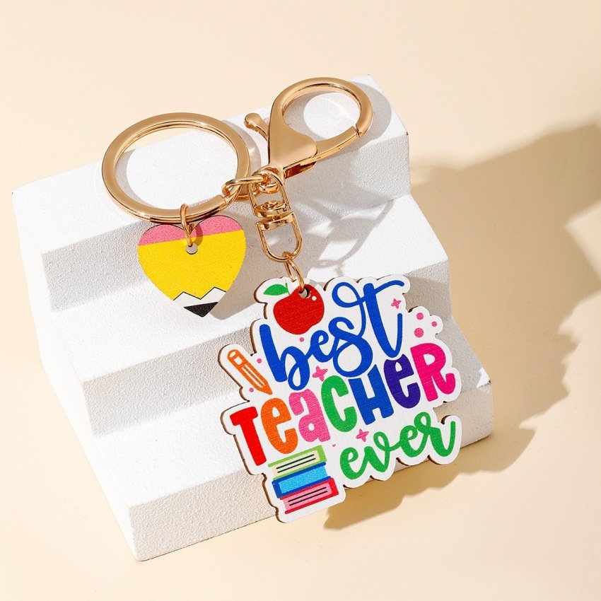 Rainbow Wooden Plaque Tassel Keychain