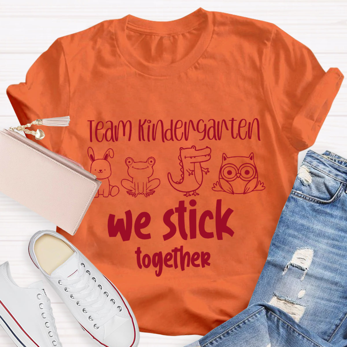 Personalized Grade Kindergarten Team We Stick Together T-Shirt
