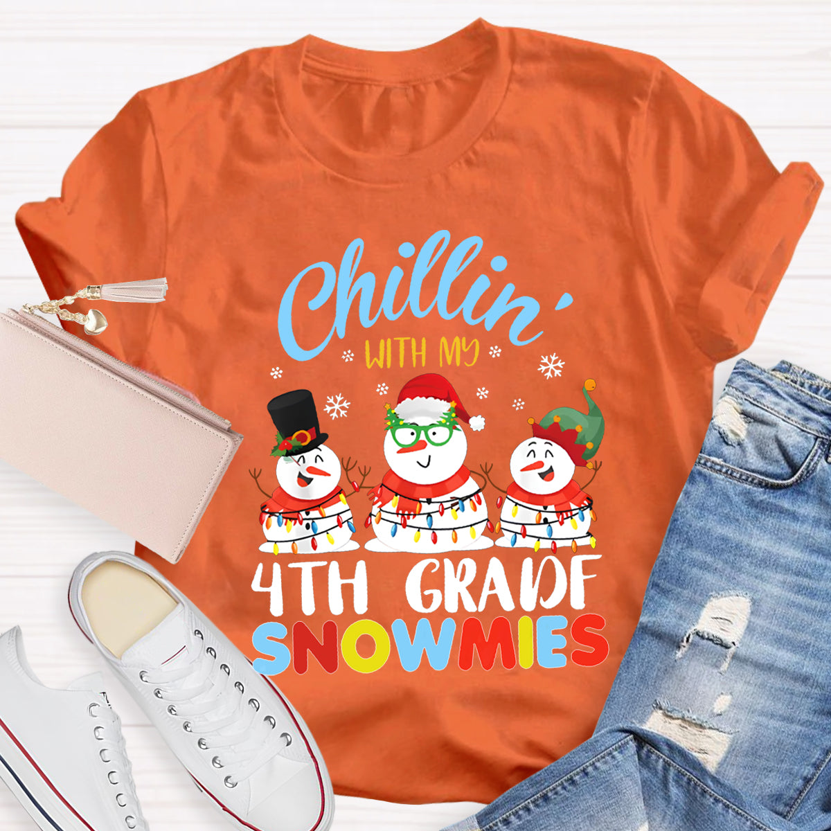 Personalized Grade Chillin With My 4th Grade Snowmies T-shirt