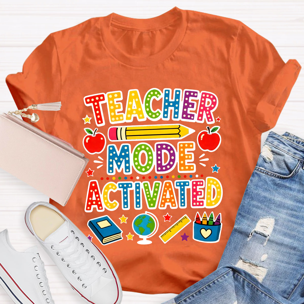 Teacher Mode Activated Polka Dot School Supplies Teacher T-shirt