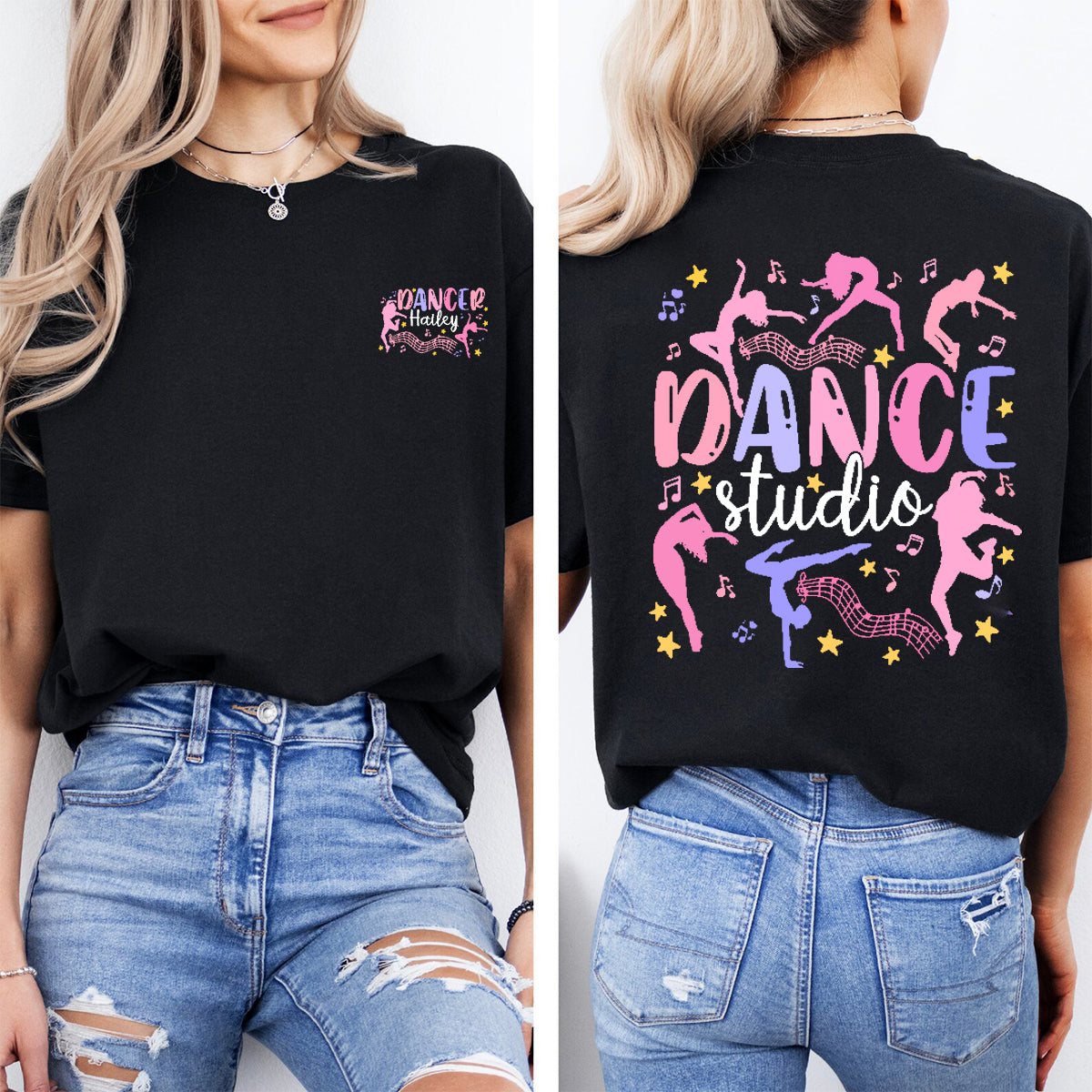 Personalized Name  Dance Studio  Double Printed T-shirt
