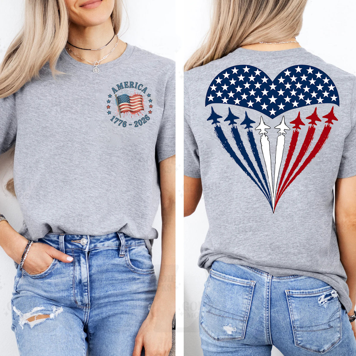 America Airplane Graphic  Double Printed T-shirt
