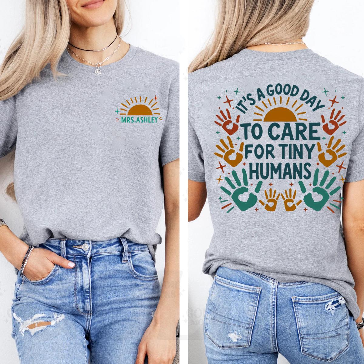 Personalized Name It's A Good Day To Care For Tiny Humans Letters  Double Printed T-shirt