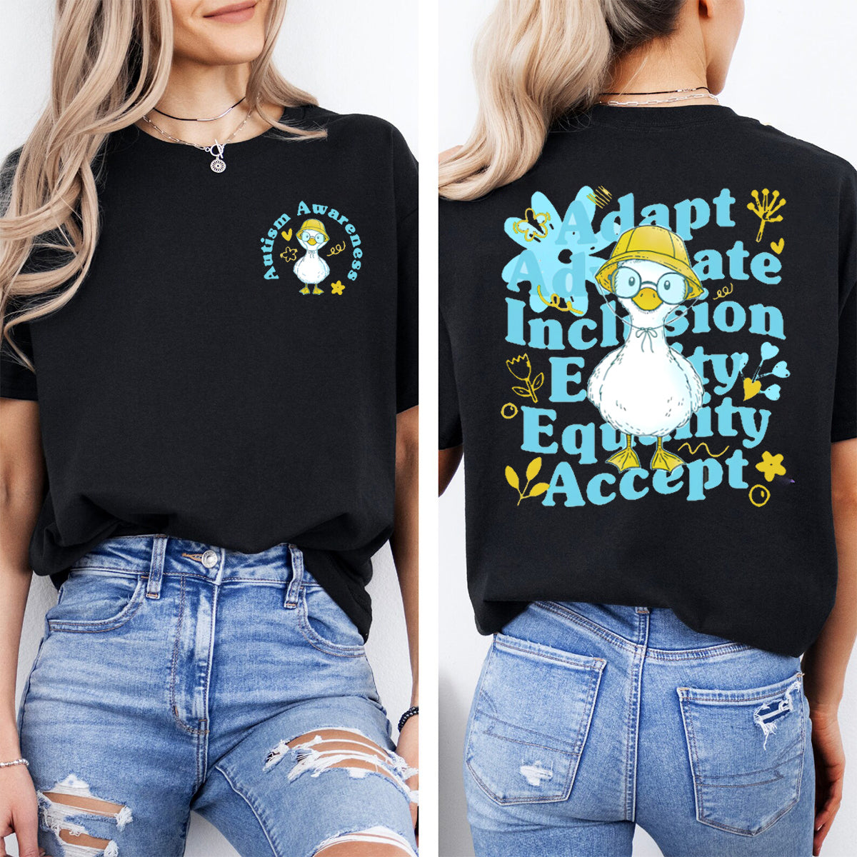 Autism Awareness Duck  Double Printed T-shirt