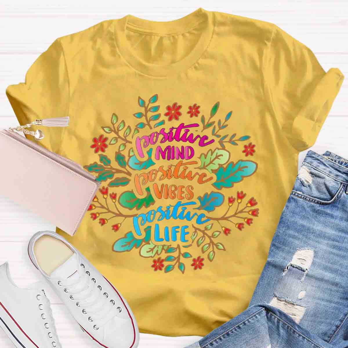 Positive Mind Positive Vibes Teacher T-Shirt