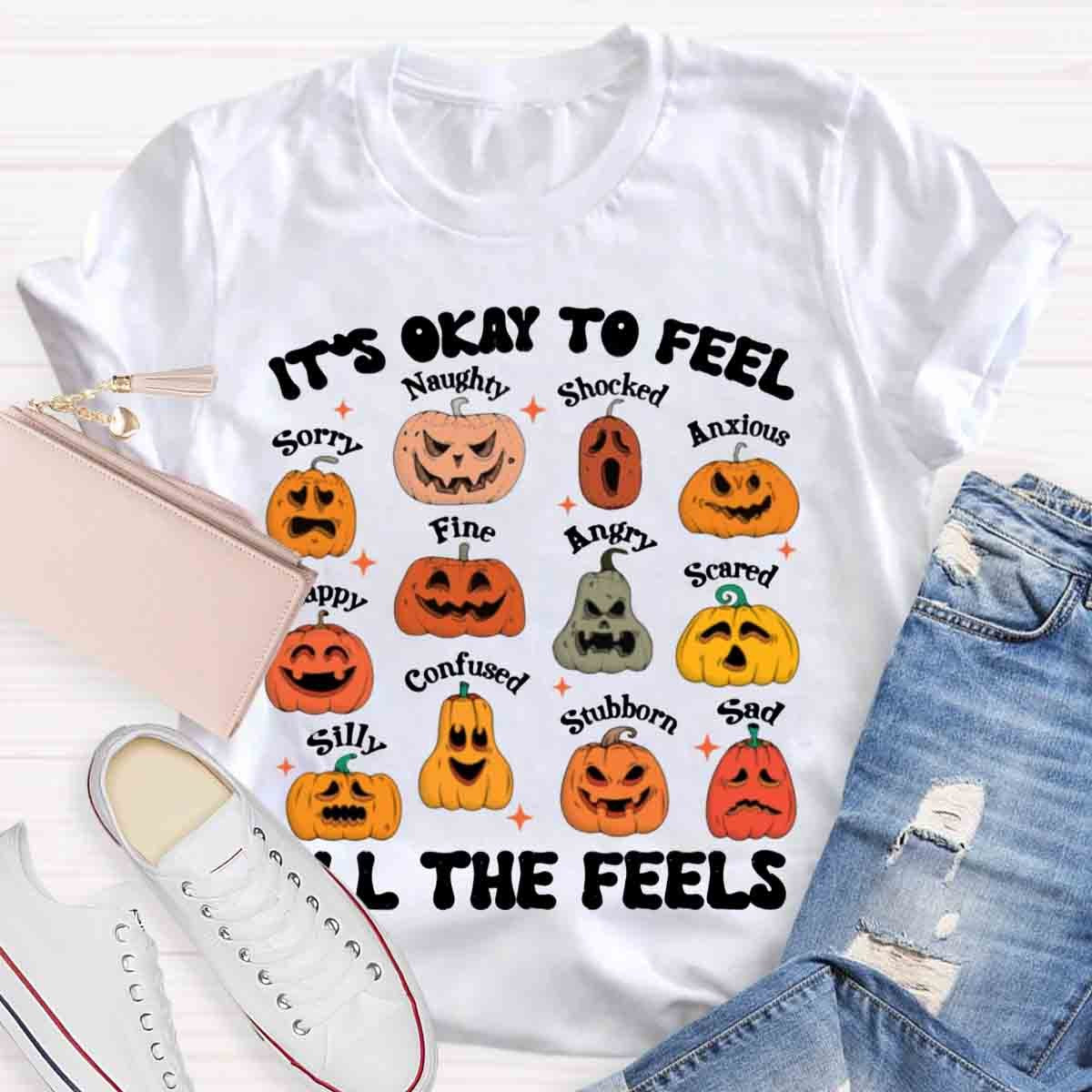 It's Okay To Feel All The Feels Halloween School Psychologist Shirt