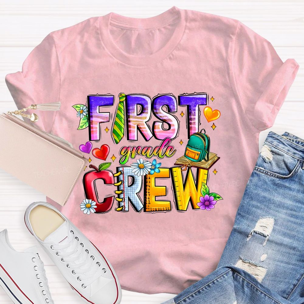 Personalized Grade First Grade Crew Apple Heart  Teacher T-Shirt