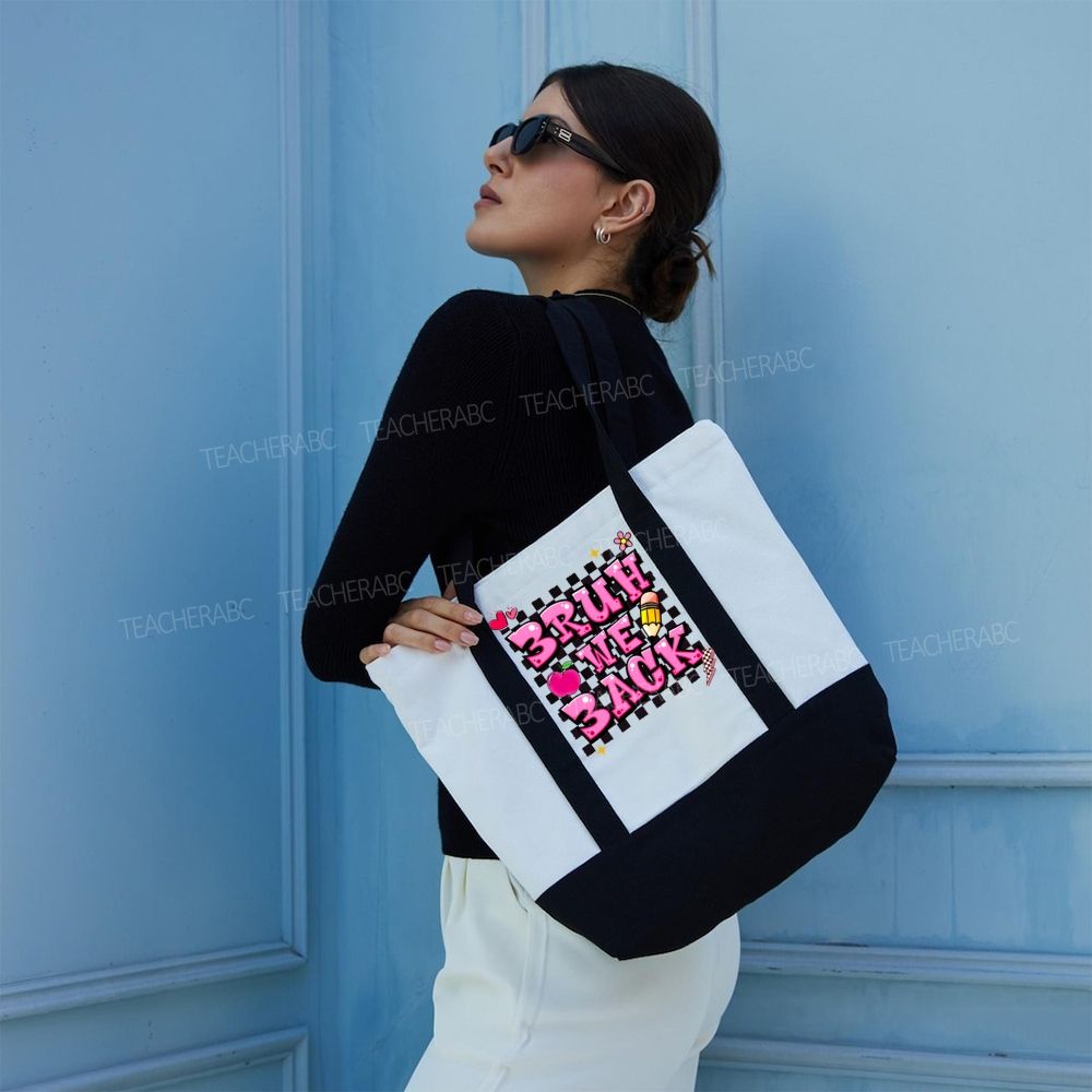 Bruh We Back  Color-blocked Canvas Bag