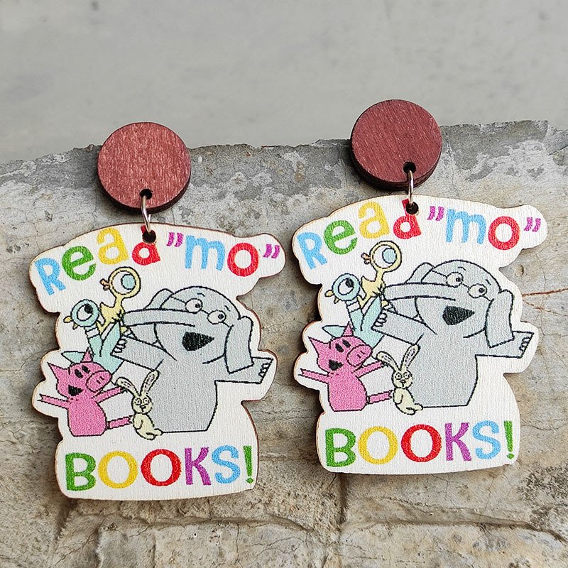 Cute Elephant Decimal Painting Reading Wooden Earrings