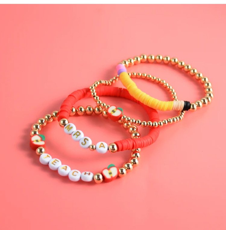 Round Beads English Alphabet Beaded Elastic Bracelet