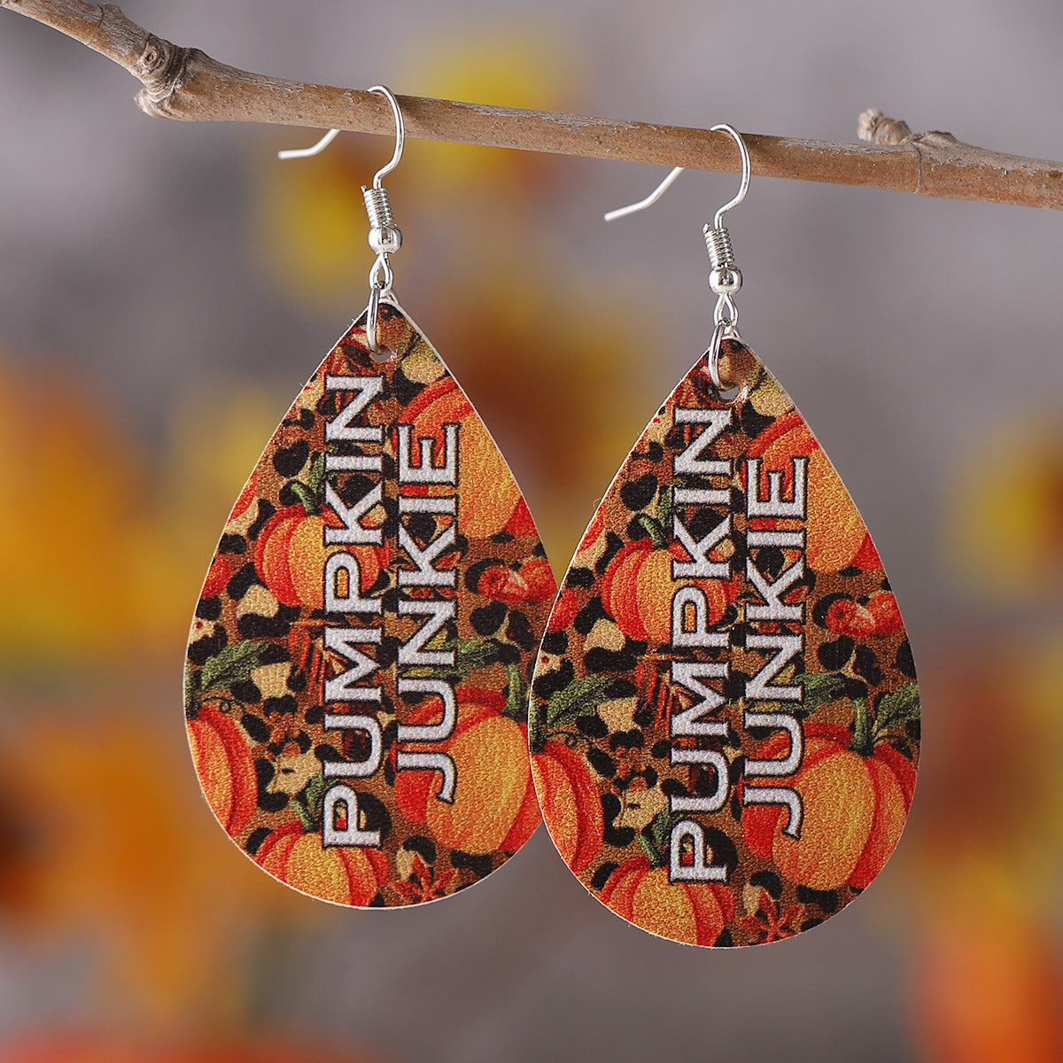 Maple Leaf Pumpkin Teardrop Drop Earrings