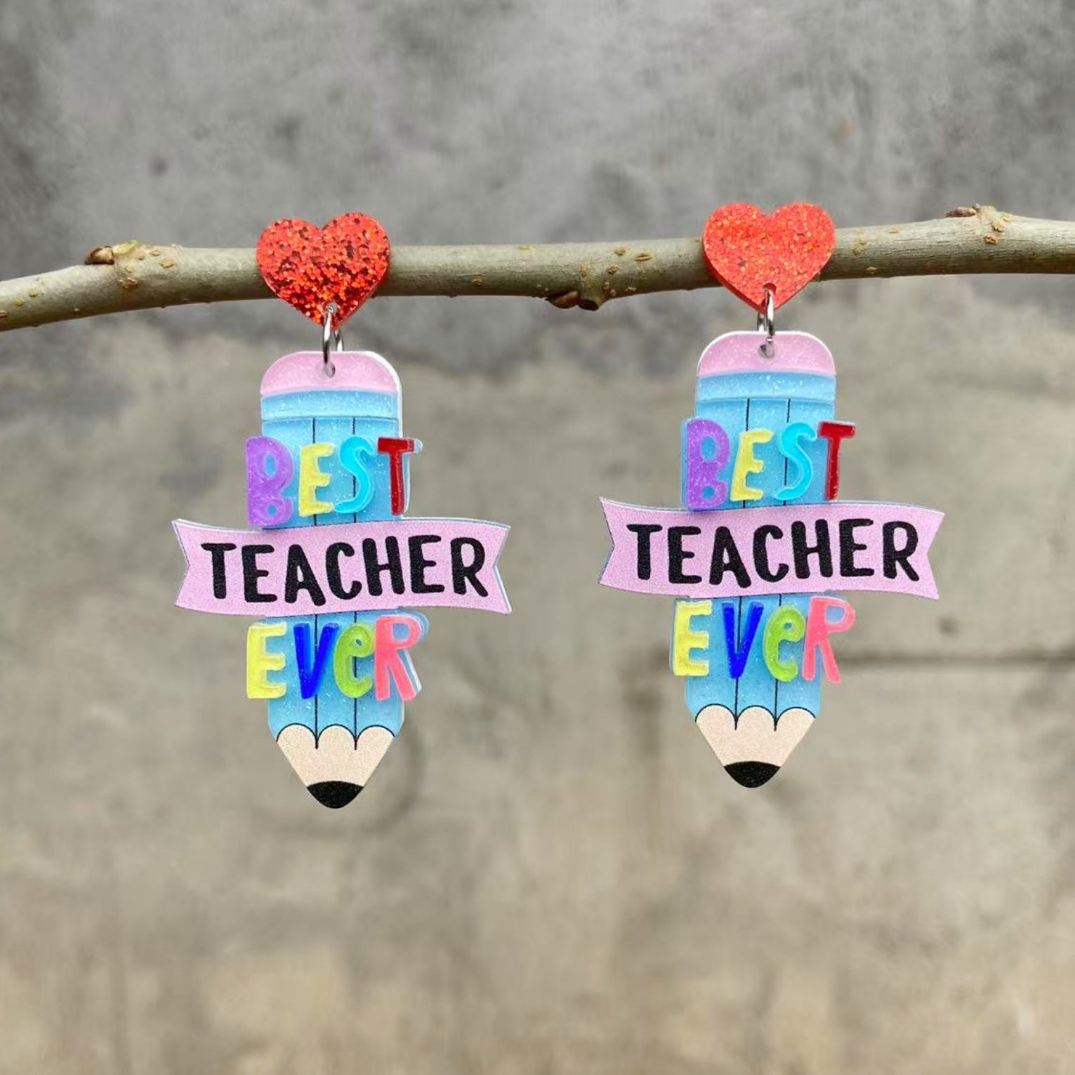Acrylic Pencil Colored English Letter Earrings