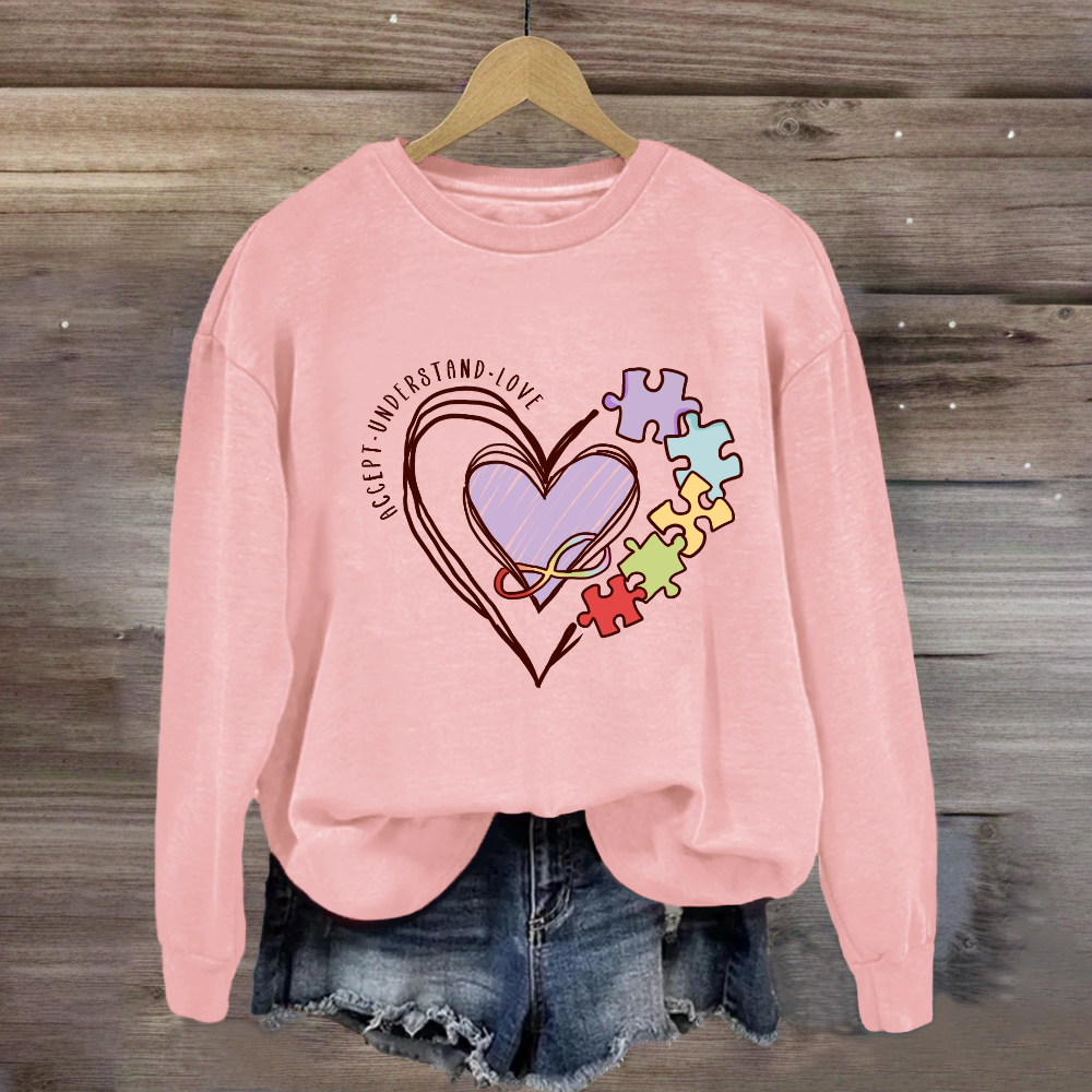 Accept Understand Love Puzzle Heart Sweatshirt
